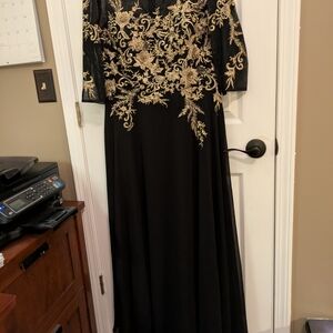 Elegant Black and Gold Evening Dress